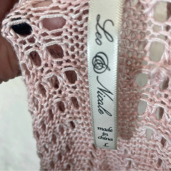 Leo & Nicole Marled Rib Trim Pointelle Cardigan pink women’s large open front - Picture 10 of 10